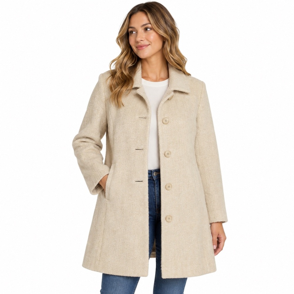Vintage 1960s Zelinka Matlick Women's Cream Boucle Wool A-Line Coat Mod